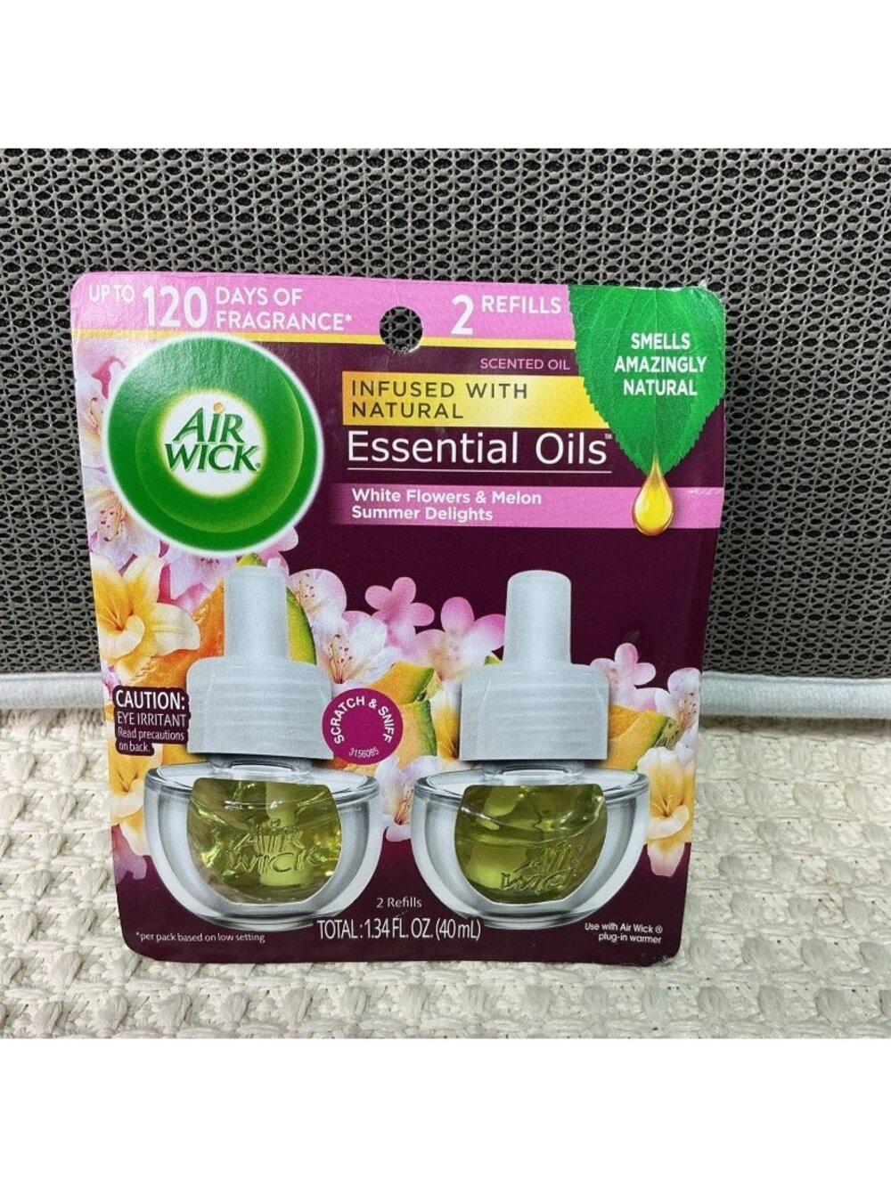 2 Air Wick Essential Oils Plug-In Oil Refills White Flowers & Melon Summer